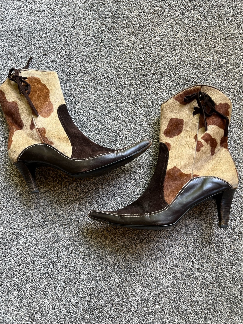 Costa Blanca Animal Fur Leather Ankle Booties Boots Long Front Size 9 1/2 M